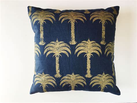 navy blue palm tree pillow